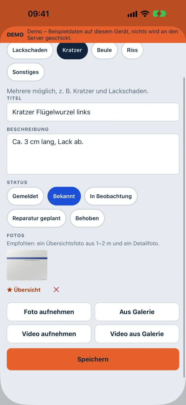 Neue Meldung mit Foto, Kategorie und Beschreibung