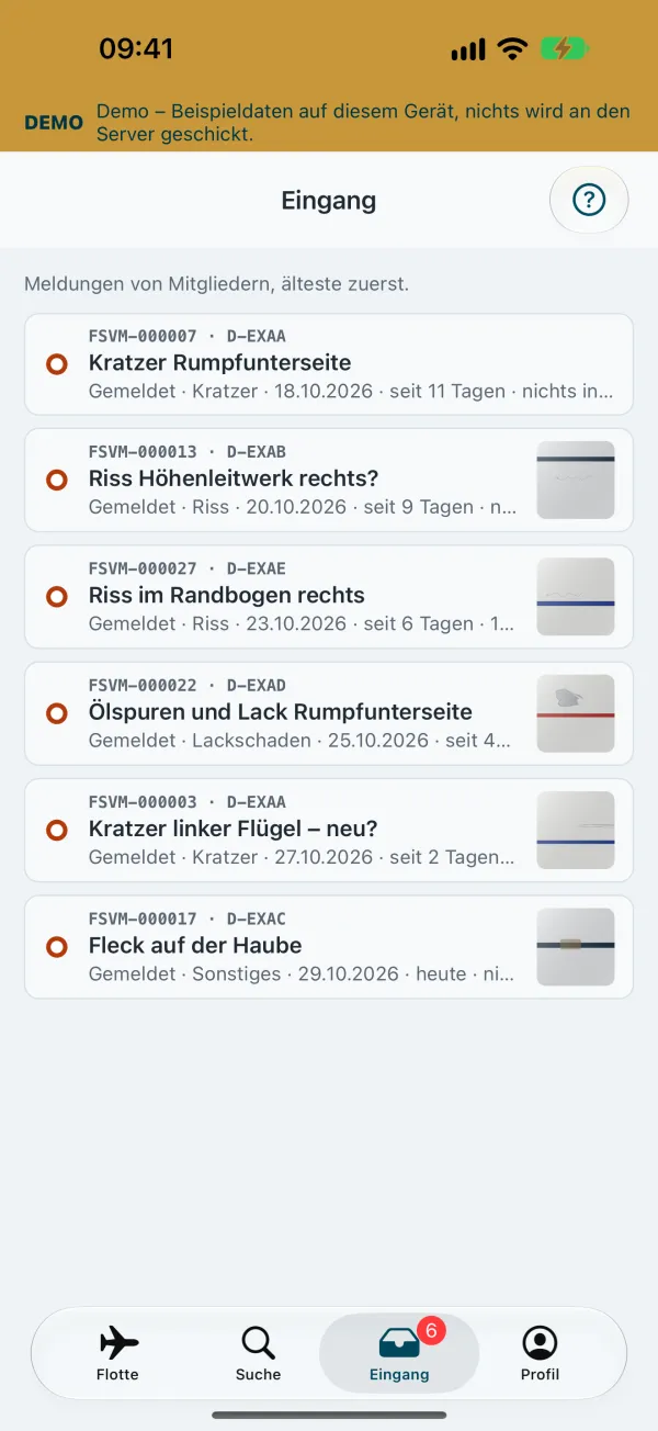 Eingang der Technik mit neuen Meldungen